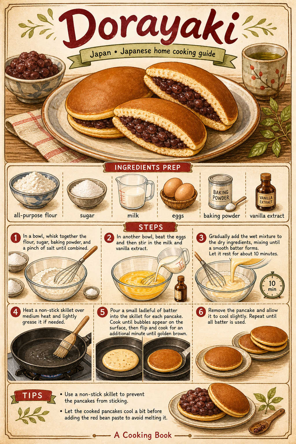 Dorayaki illustrated step-by-step cooking guide