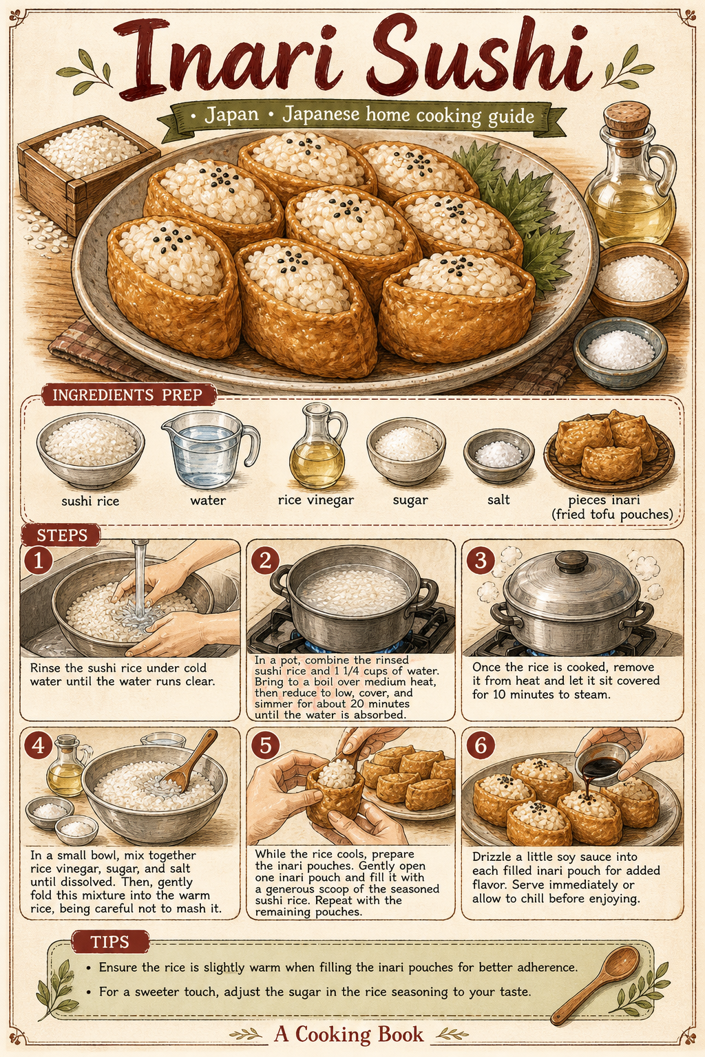 Inari Sushi illustrated step-by-step cooking guide