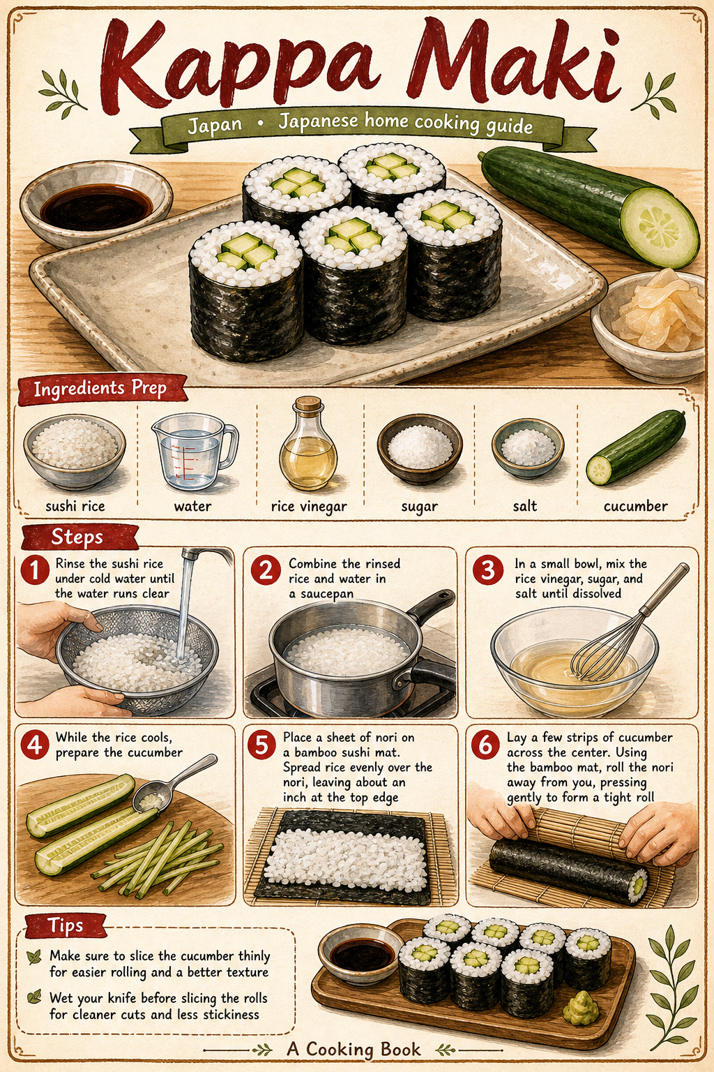 Kappa Maki illustrated step-by-step cooking guide