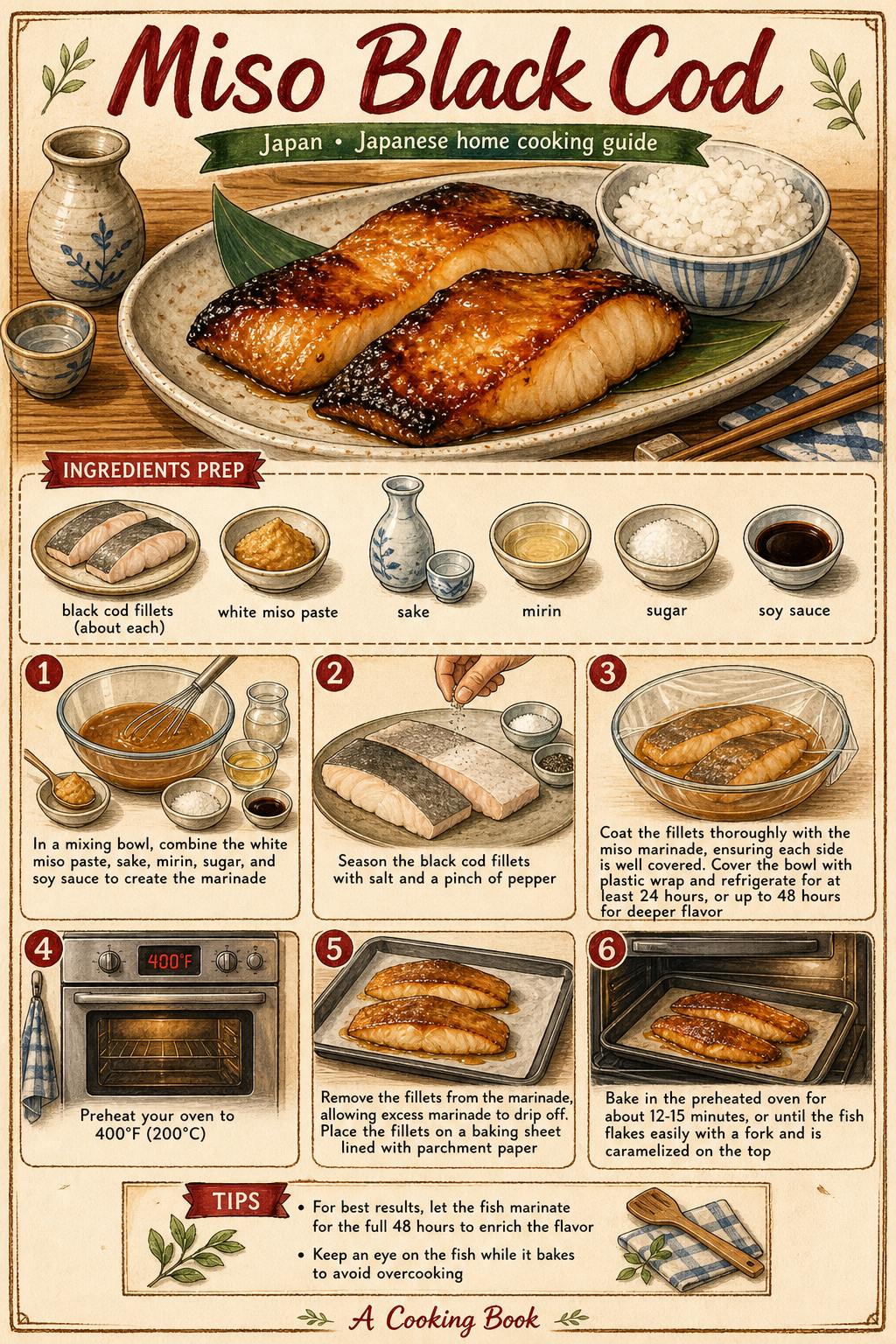 Miso Black Cod illustrated step-by-step cooking guide