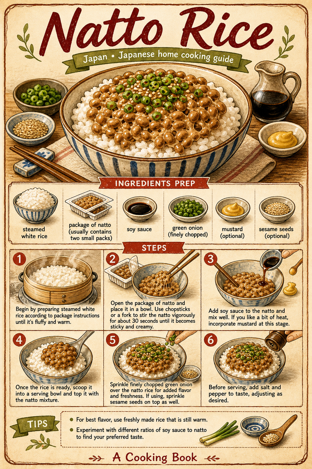 Natto Rice illustrated step-by-step cooking guide