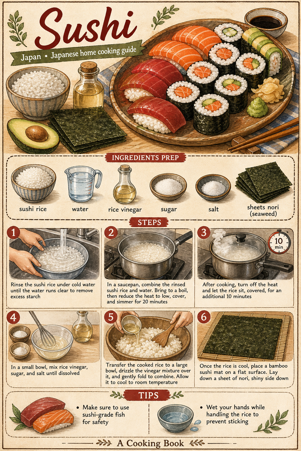 Sushi illustrated step-by-step cooking guide