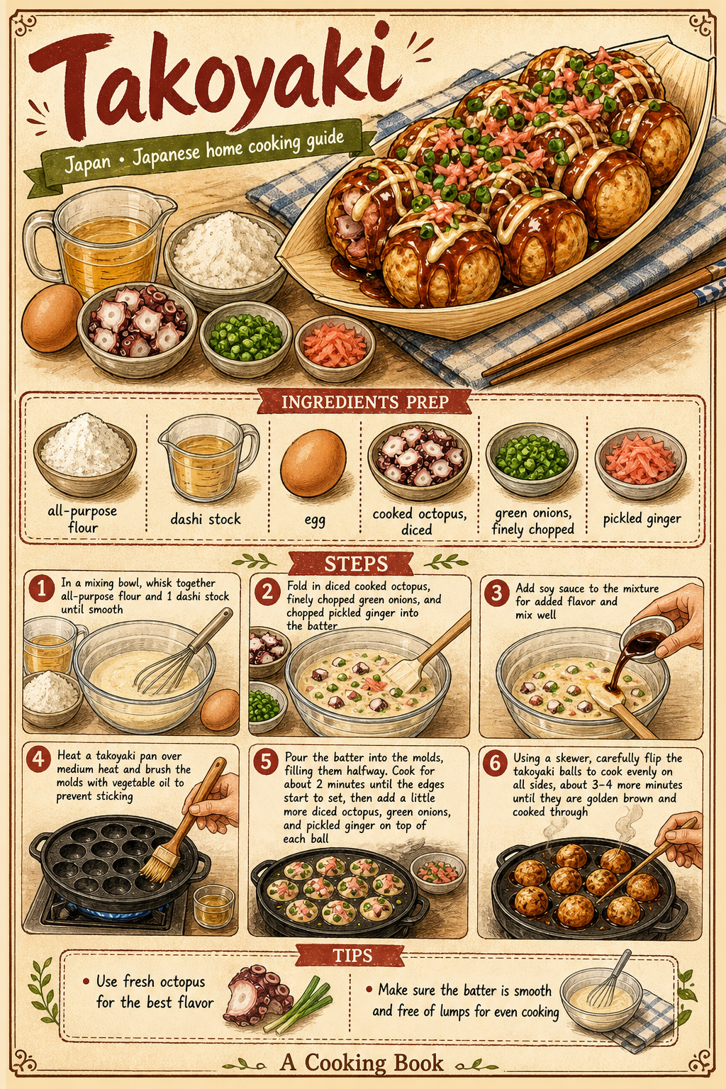 Takoyaki illustrated step-by-step cooking guide