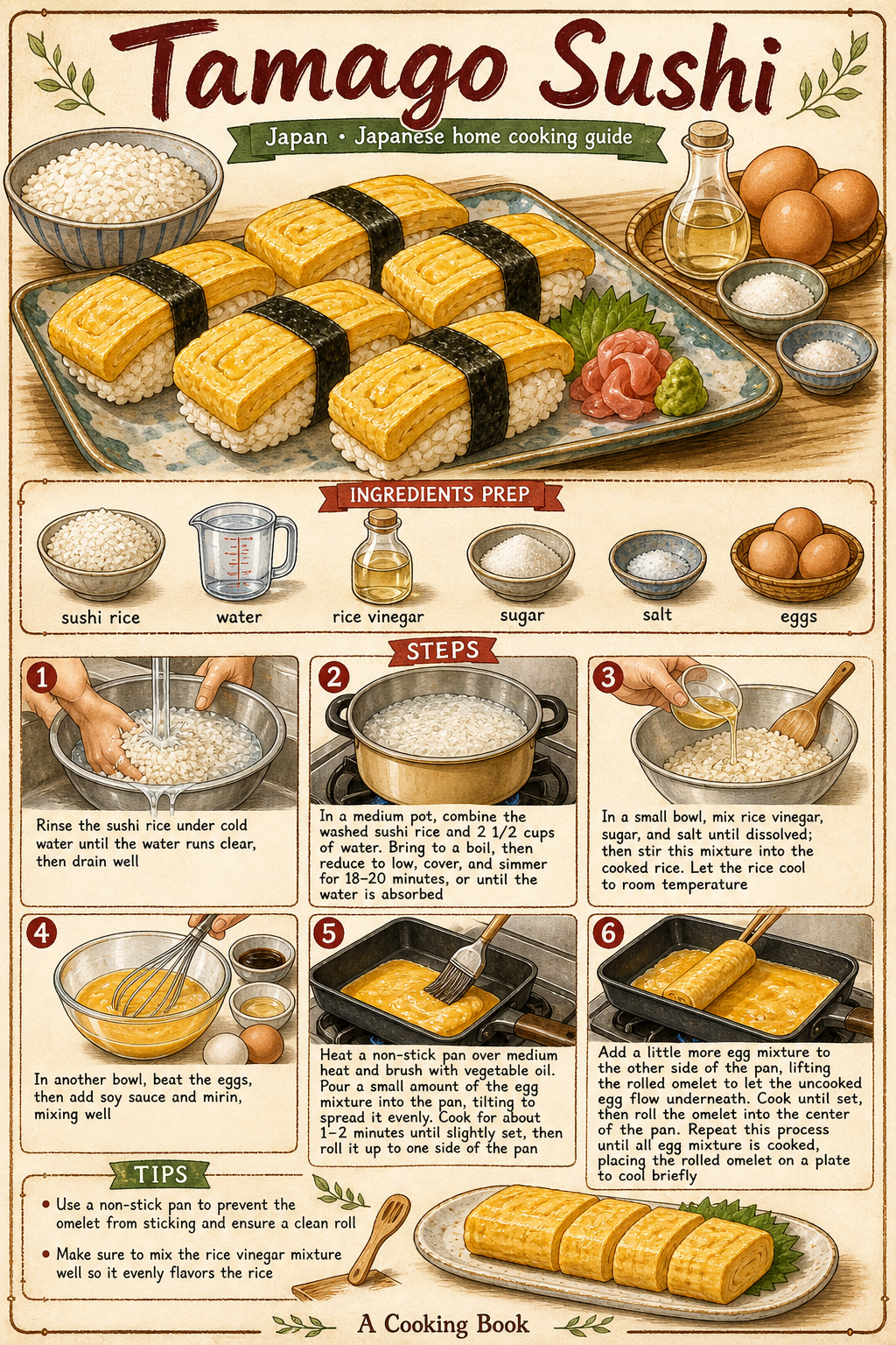 Tamago Sushi illustrated step-by-step cooking guide