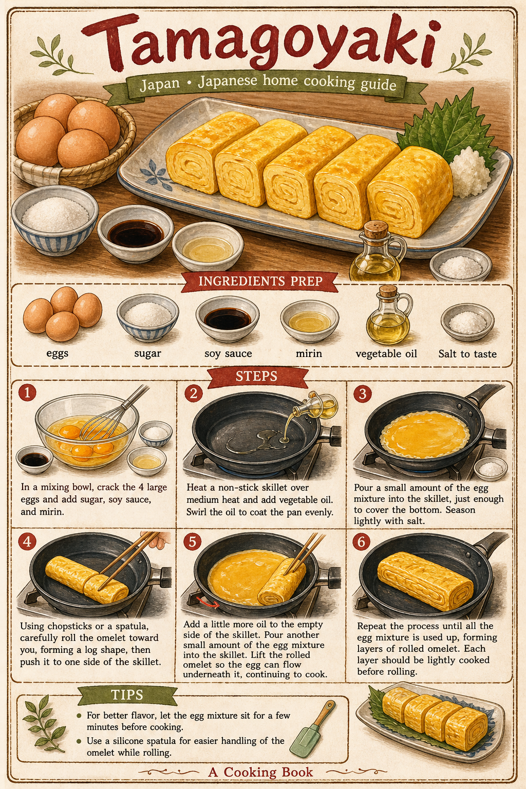 Tamagoyaki illustrated step-by-step cooking guide