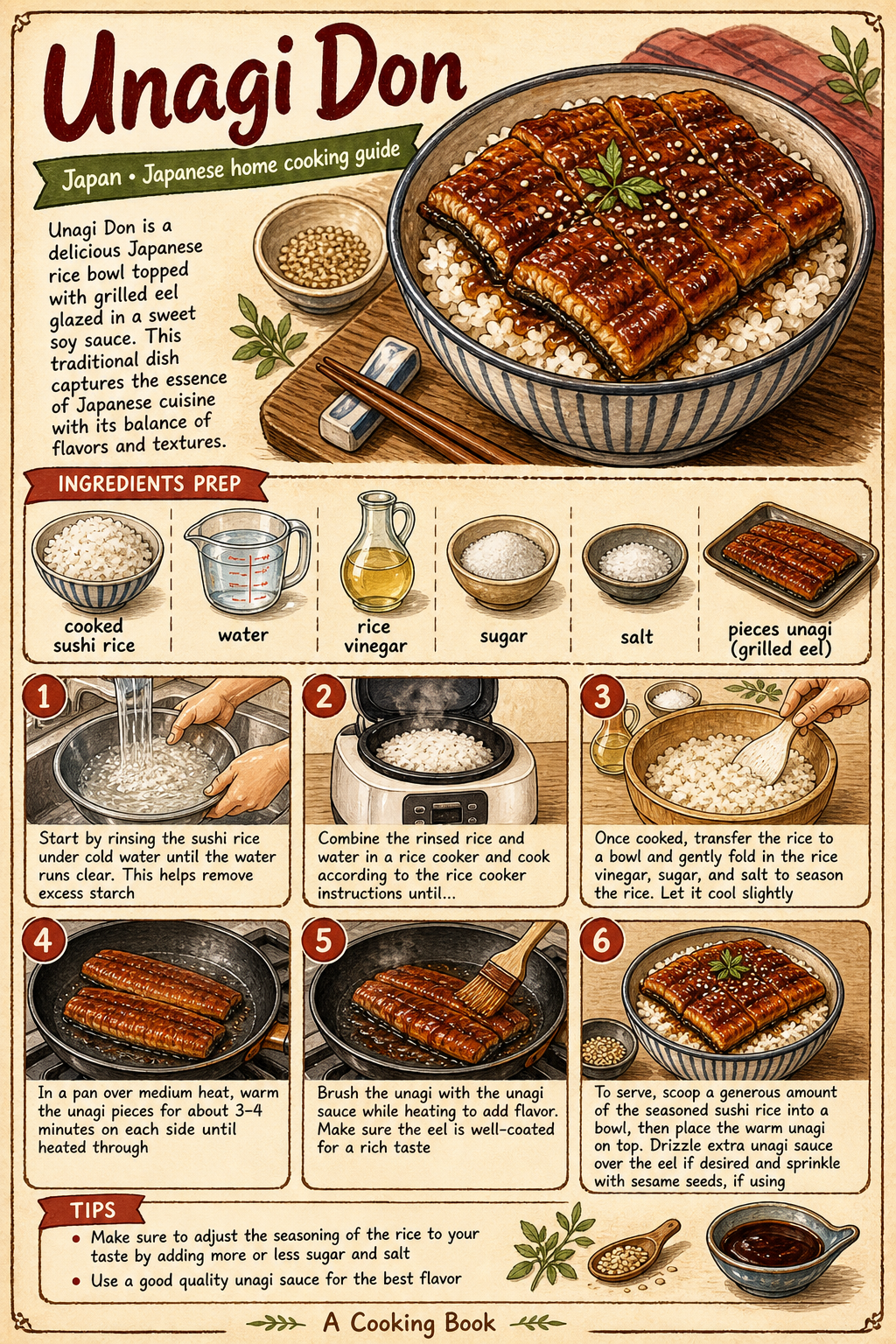Unagi Don illustrated step-by-step cooking guide