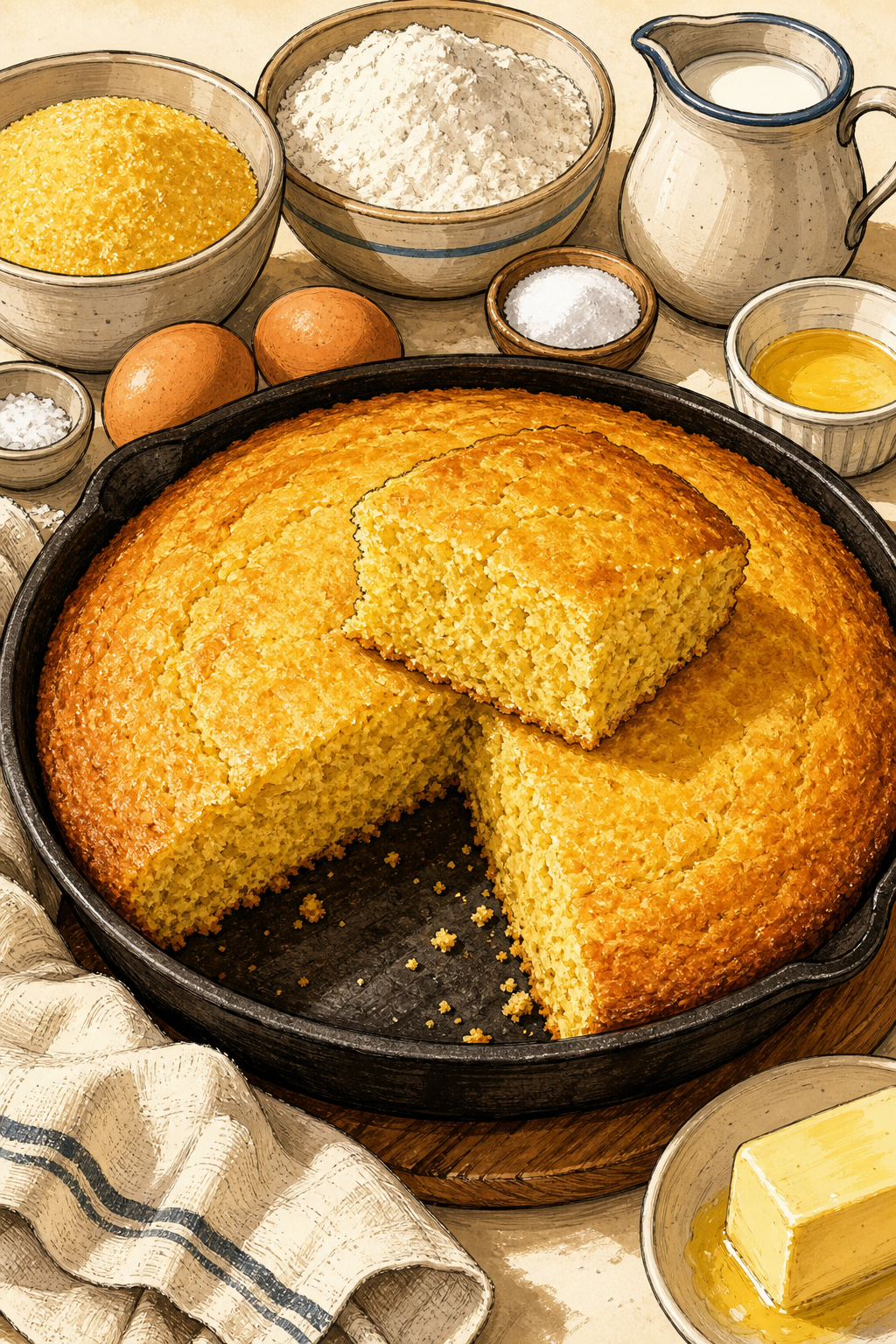 Southern Skillet Cornbread illustrated recipe card