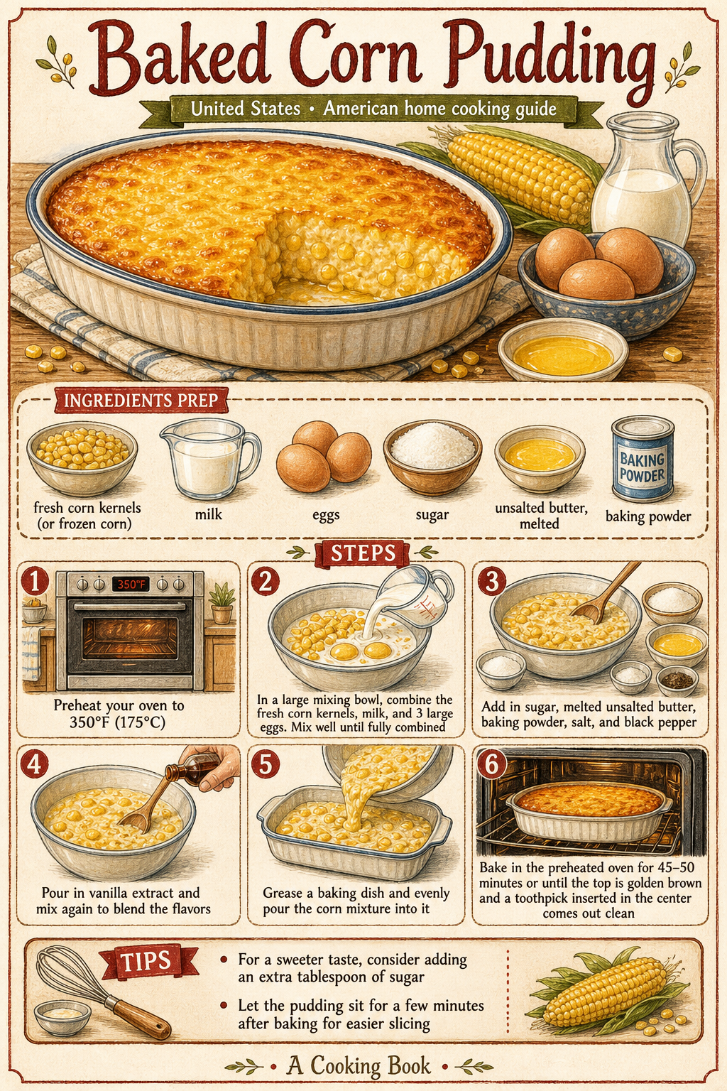 Southern Baked Corn Pudding illustrated step-by-step cooking guide
