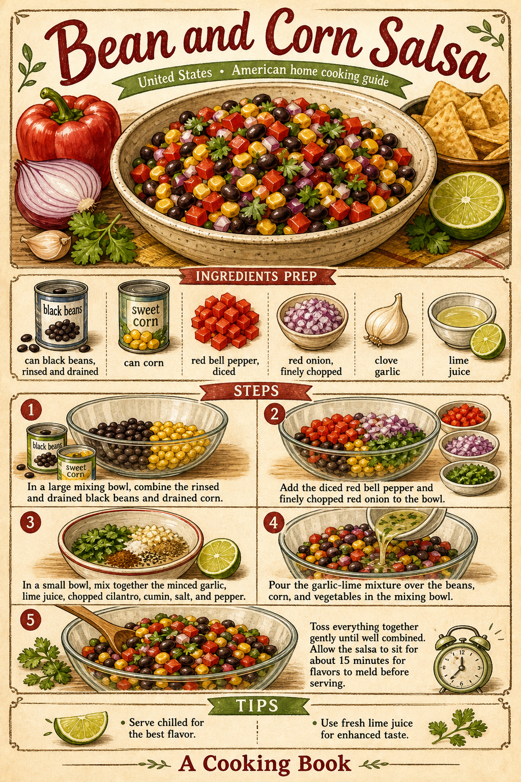 Southwestern Black Bean and Corn Salsa illustrated step-by-step cooking guide