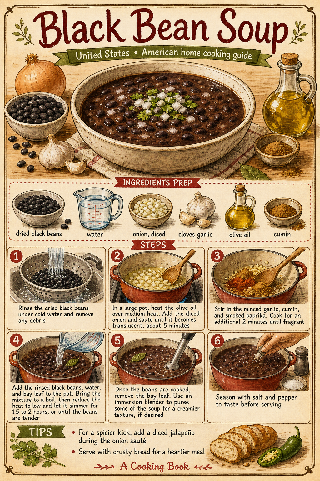 Southwestern Black Bean Soup illustrated step-by-step cooking guide