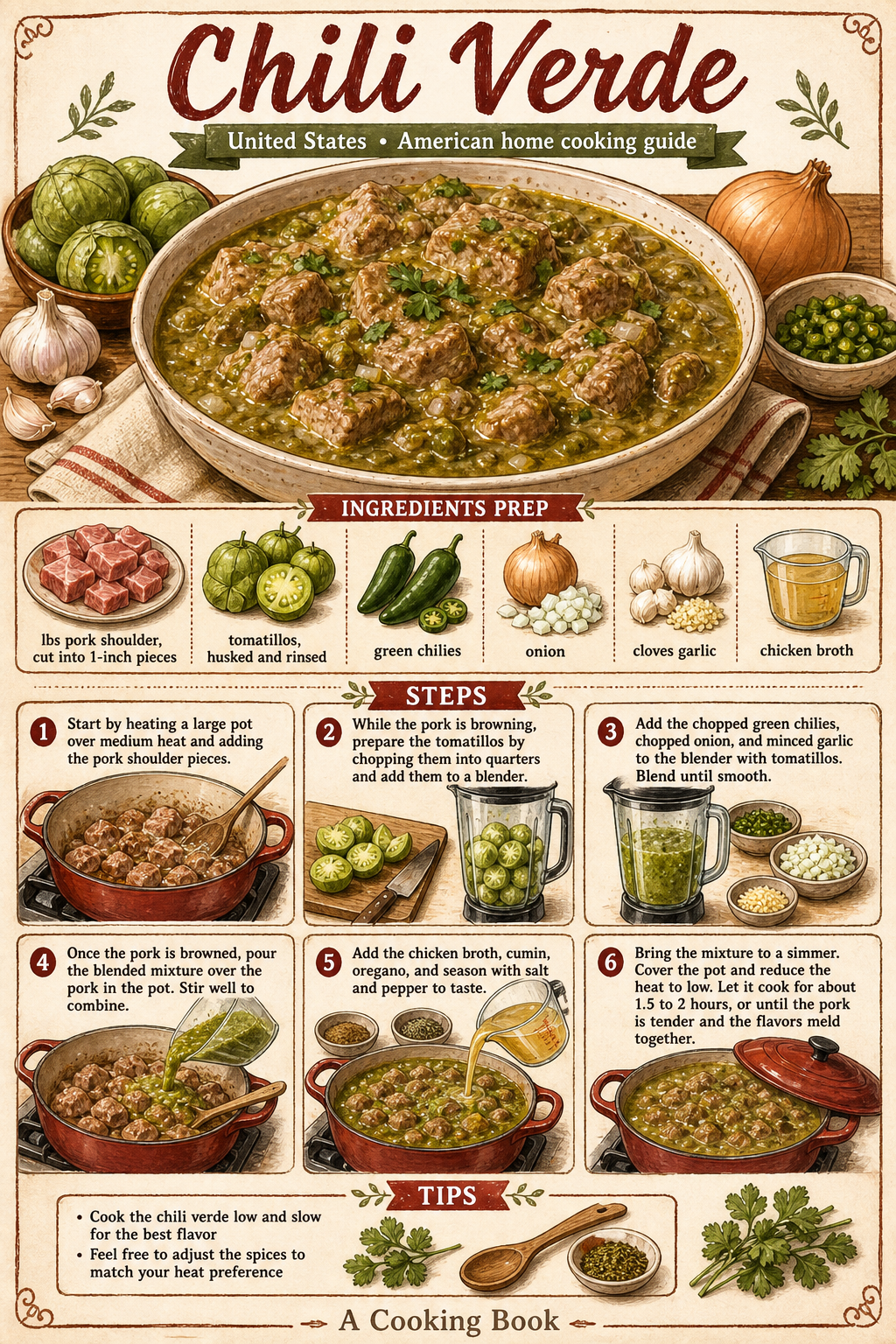 Southwestern Pork Chile Verde illustrated step-by-step cooking guide