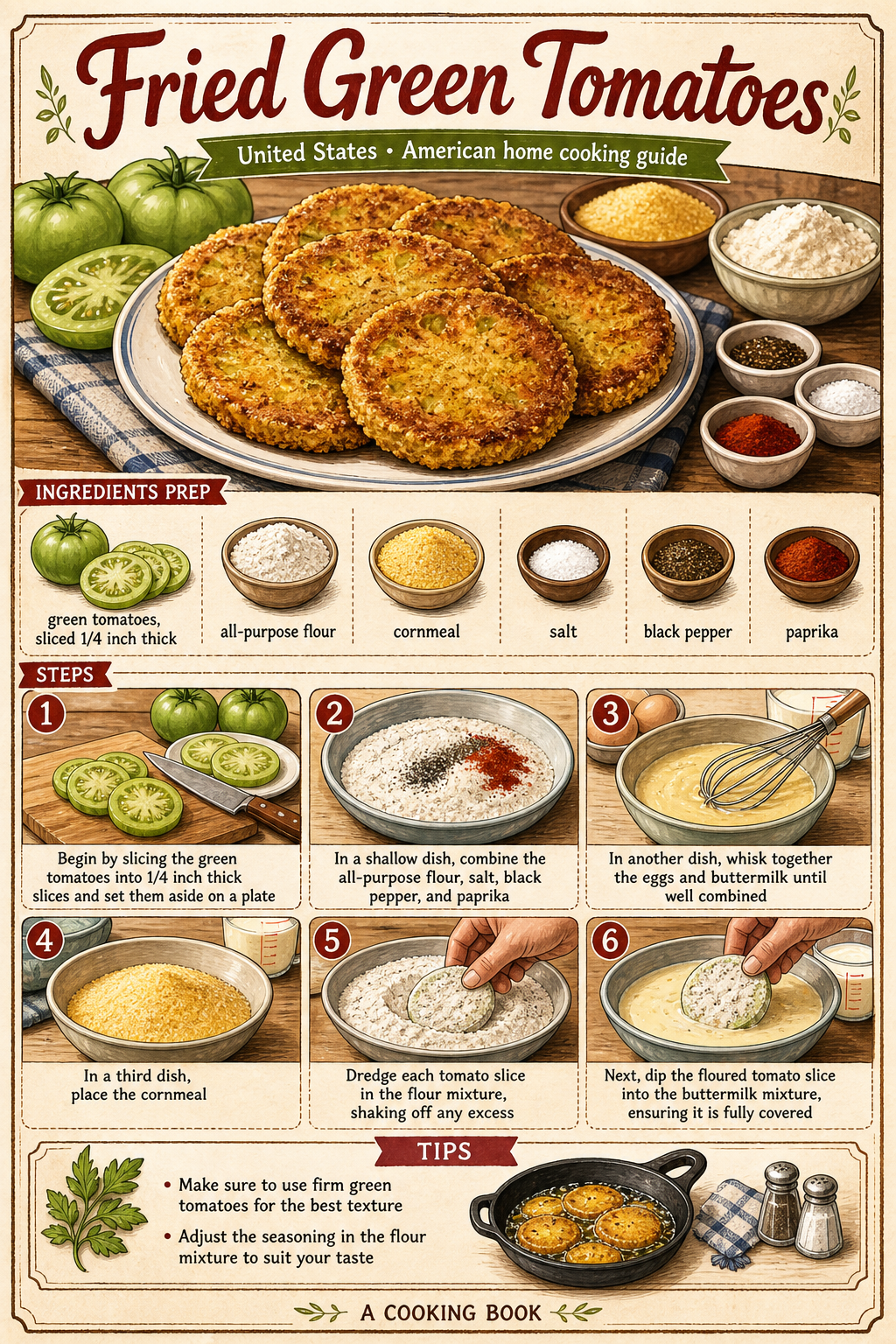 Southern Fried Green Tomatoes illustrated step-by-step cooking guide