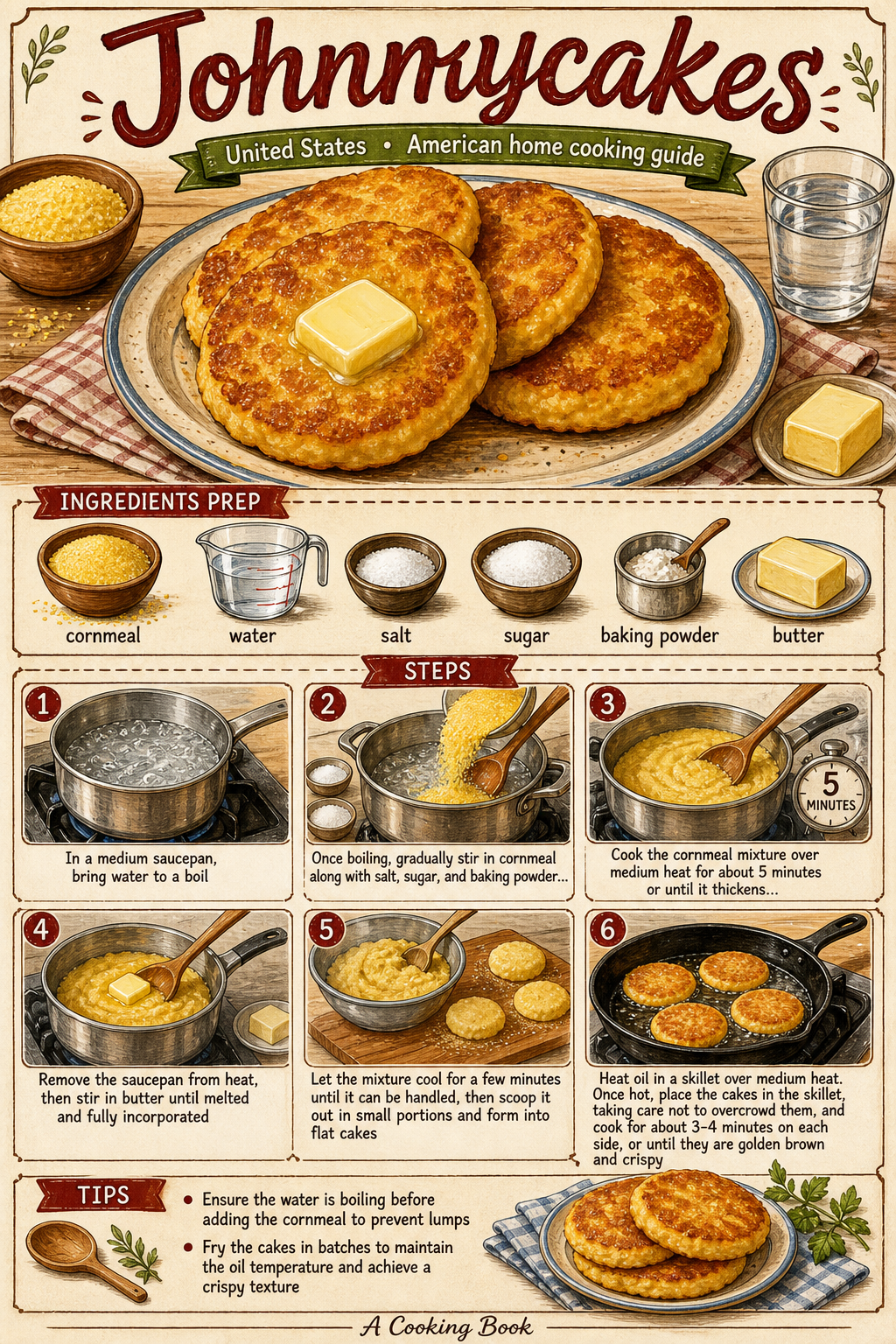 Rhode Island Johnnycakes illustrated step-by-step cooking guide