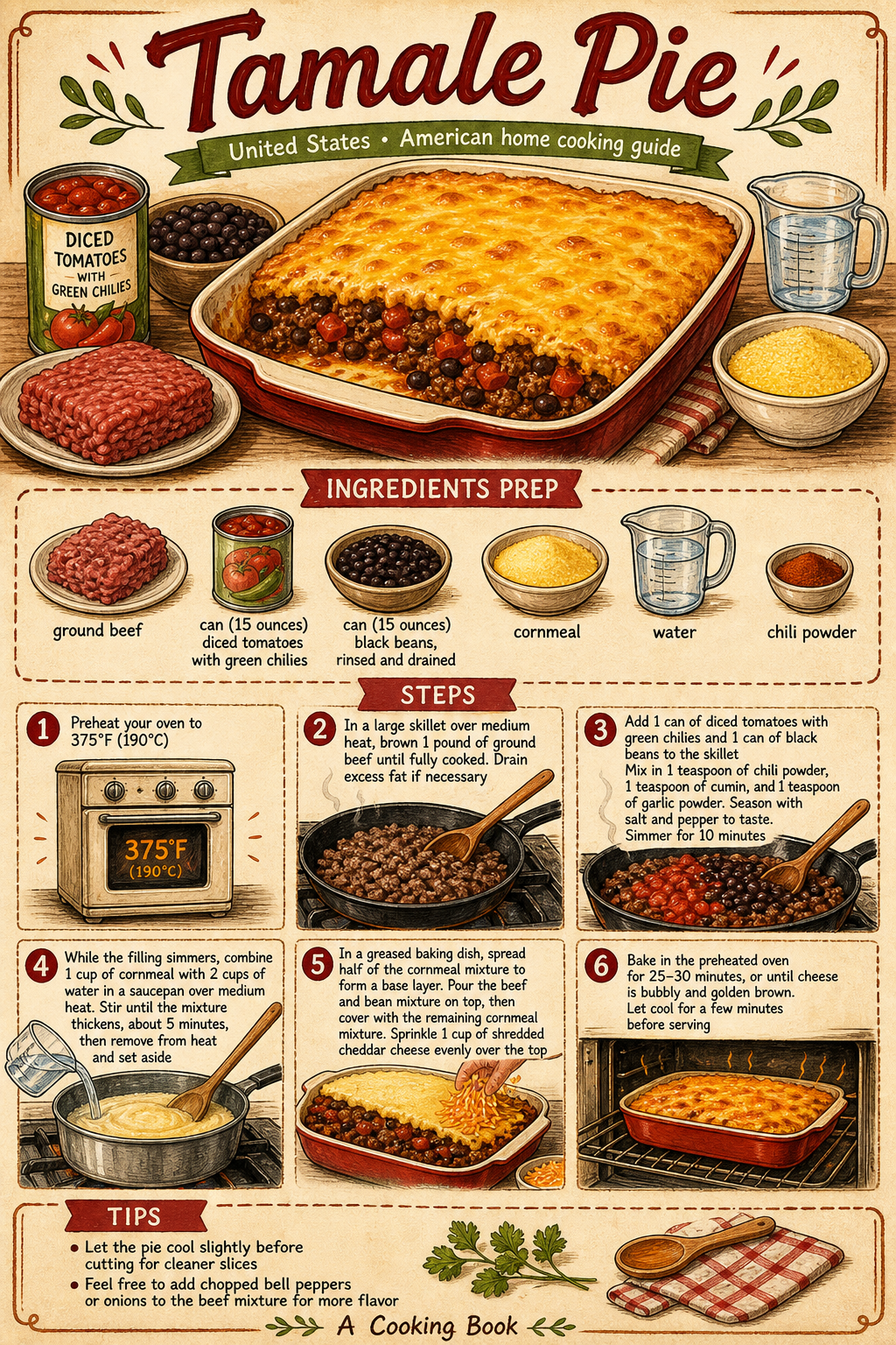 Classic American Tamale Pie illustrated step-by-step cooking guide