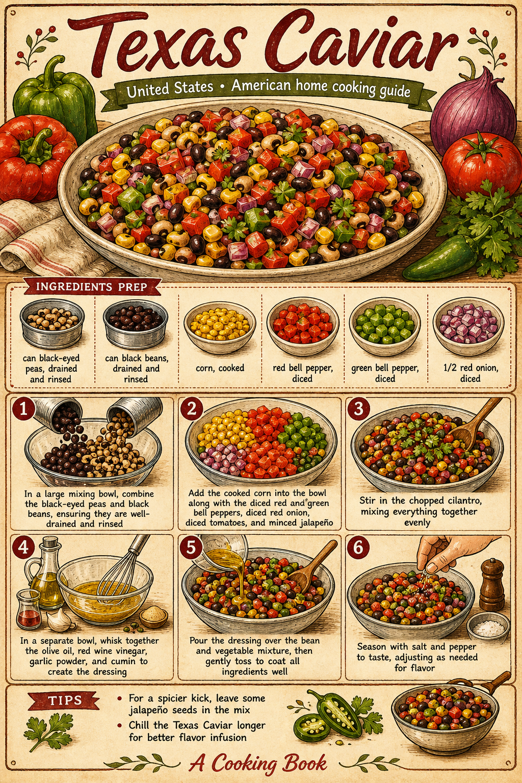 Texas Caviar with Black-Eyed Peas illustrated step-by-step cooking guide