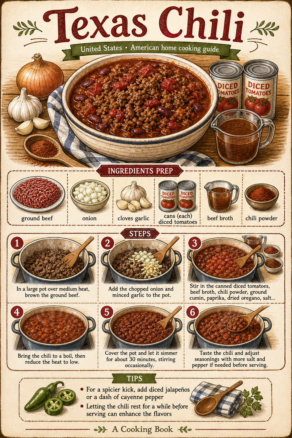 Texas Red Chili (No Beans) illustrated step-by-step cooking guide