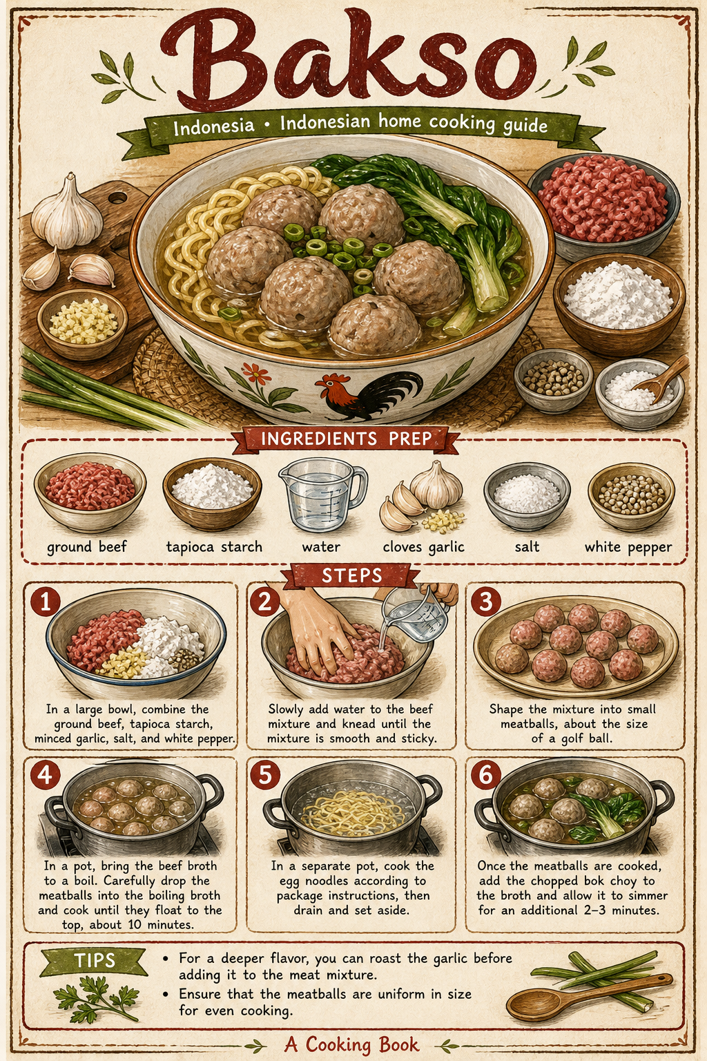Indonesian Beef Bakso illustrated step-by-step cooking guide