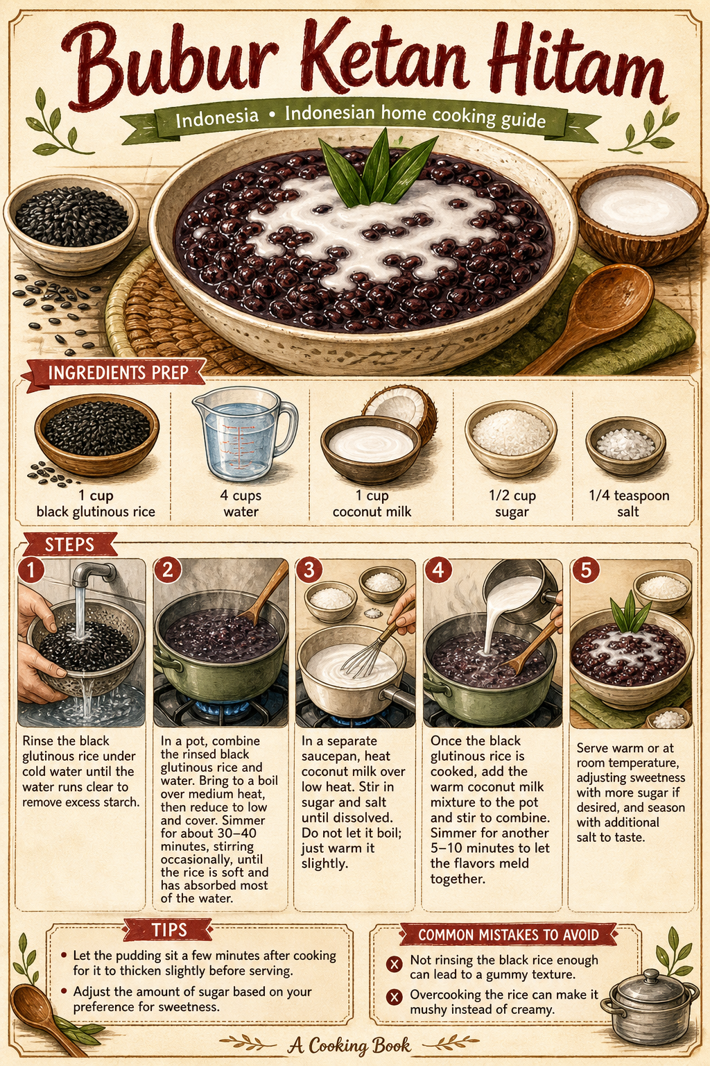 Bubur Ketan Hitam with Coconut Sauce illustrated step-by-step cooking guide