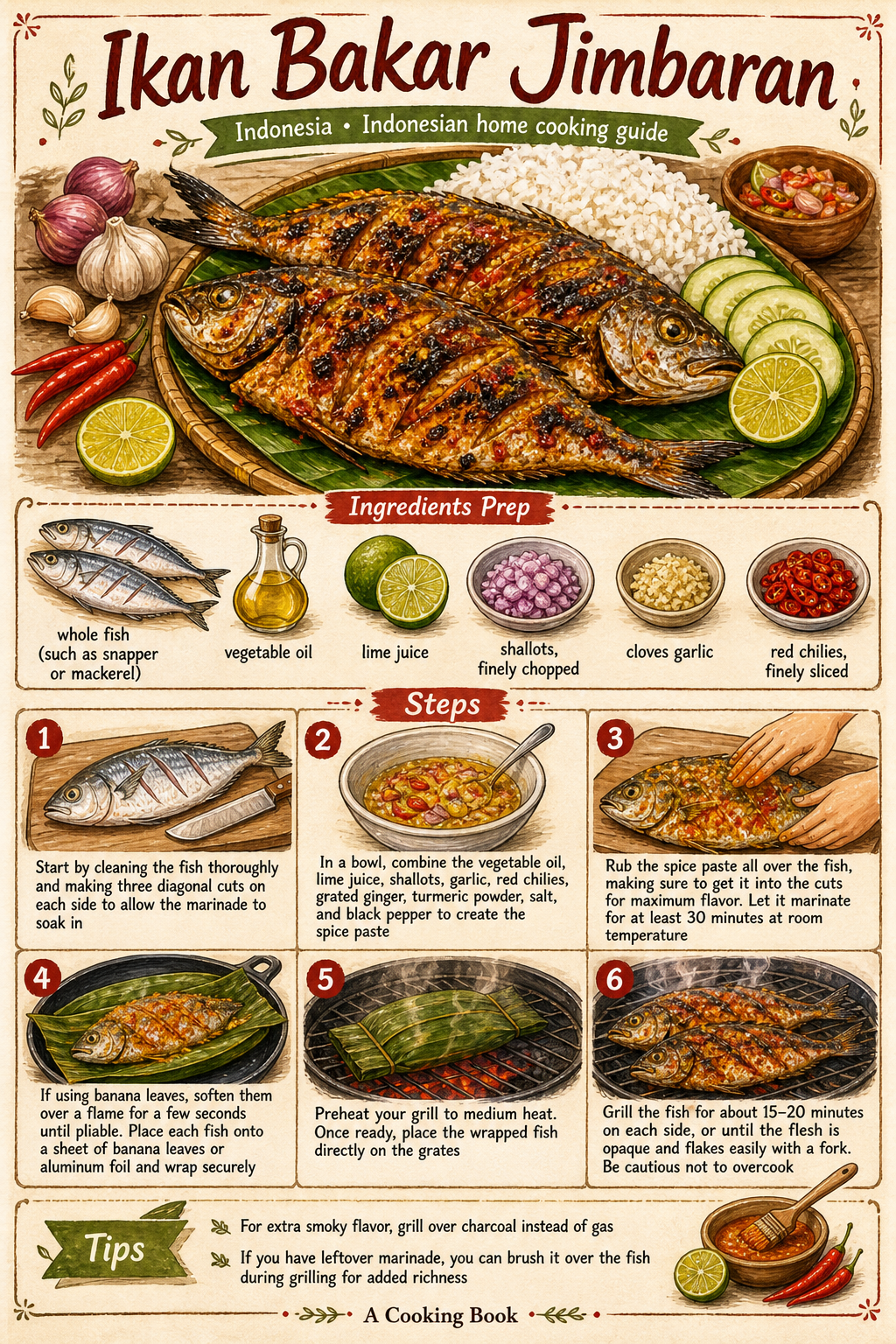 Balinese Ikan Bakar Jimbaran illustrated step-by-step cooking guide