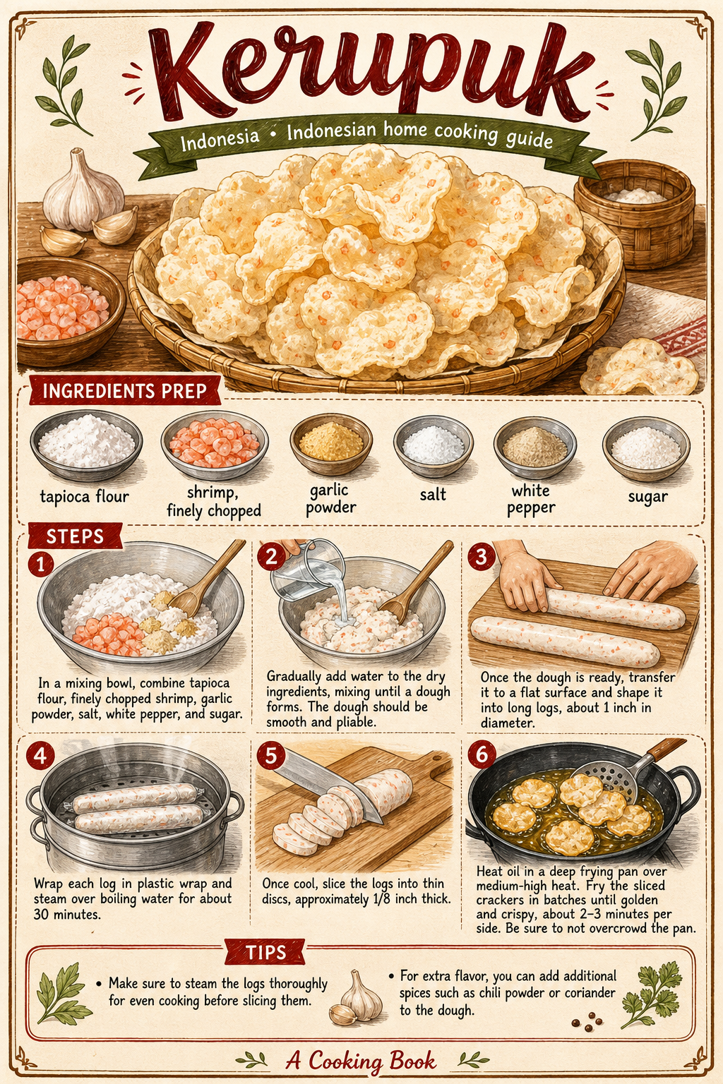 Traditional Shrimp Kerupuk illustrated step-by-step cooking guide