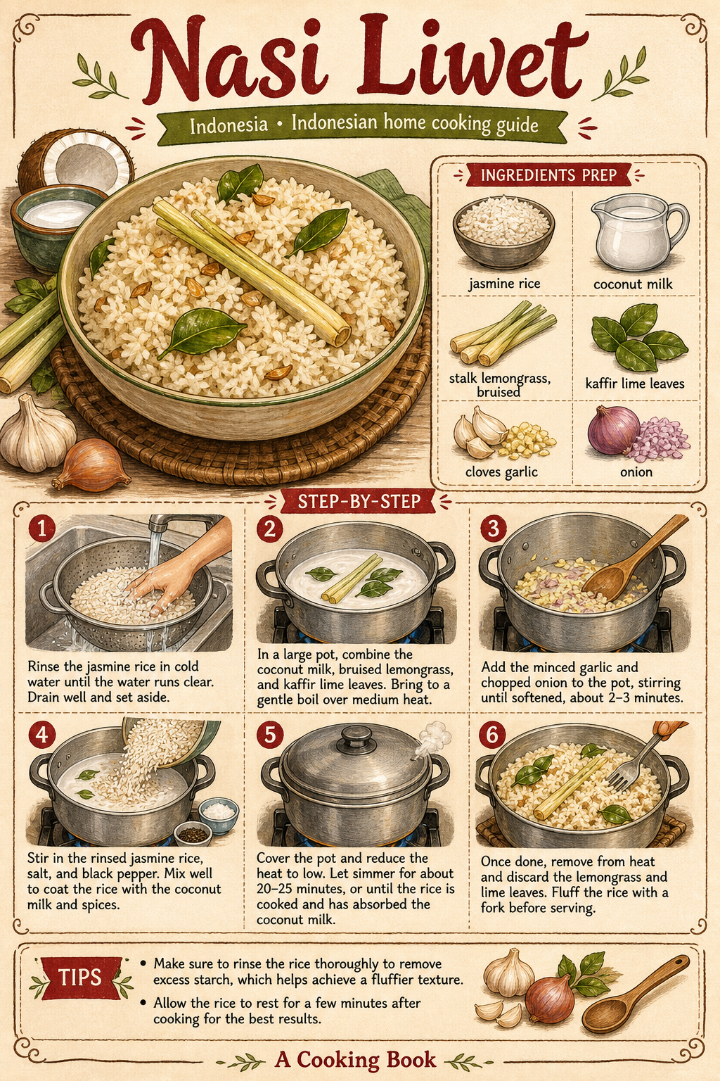 Solo-Style Nasi Liwet illustrated step-by-step cooking guide