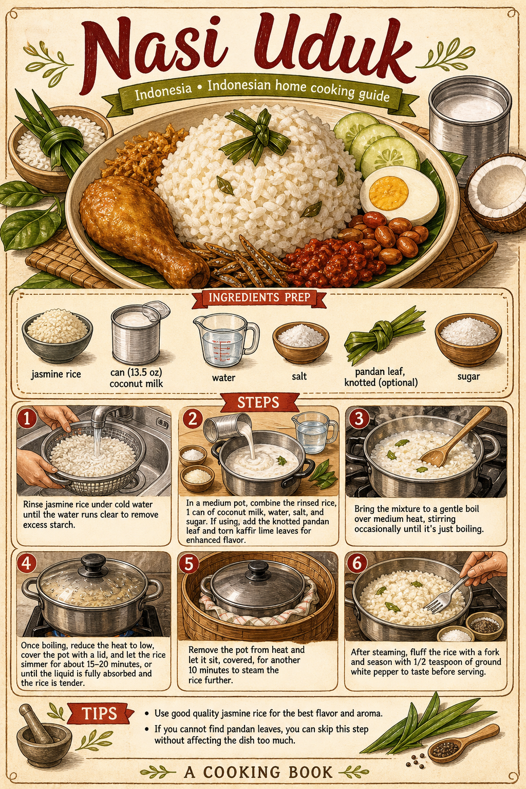 Jakarta-Style Nasi Uduk illustrated step-by-step cooking guide