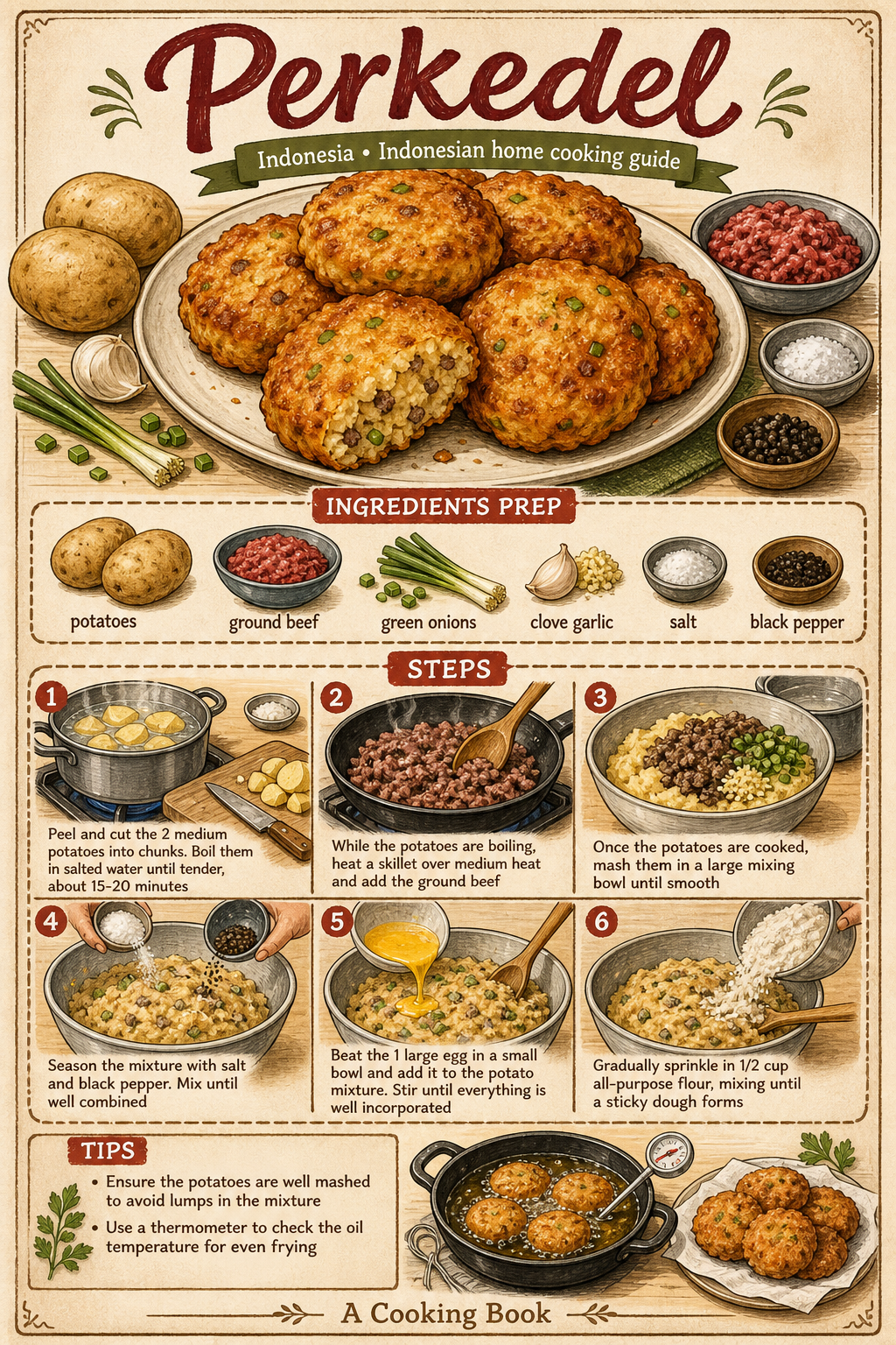 Indonesian Perkedel Kentang illustrated step-by-step cooking guide