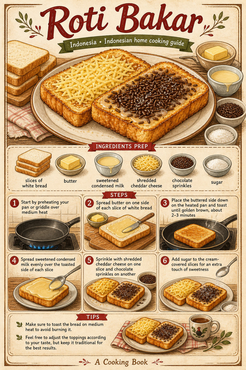Indonesian Roti Bakar illustrated step-by-step cooking guide