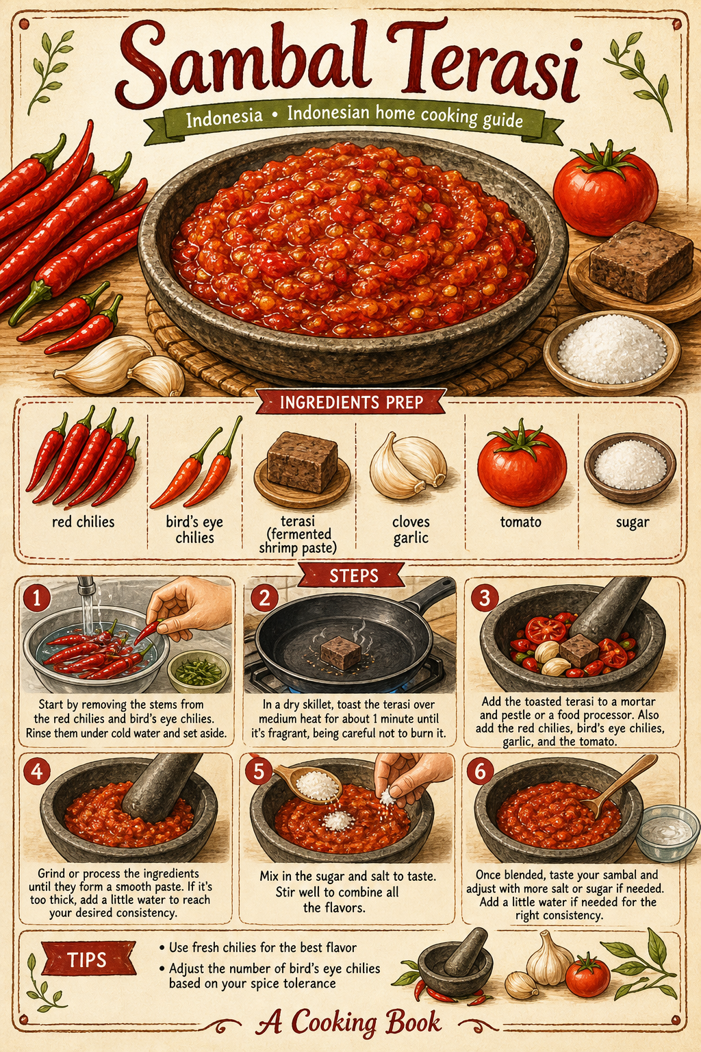 Traditional Sambal Terasi illustrated step-by-step cooking guide