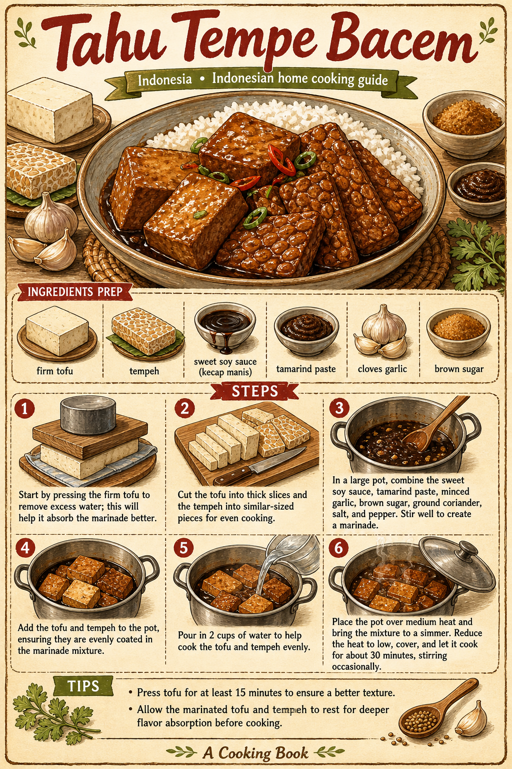 Javanese Tahu Tempe Bacem illustrated step-by-step cooking guide