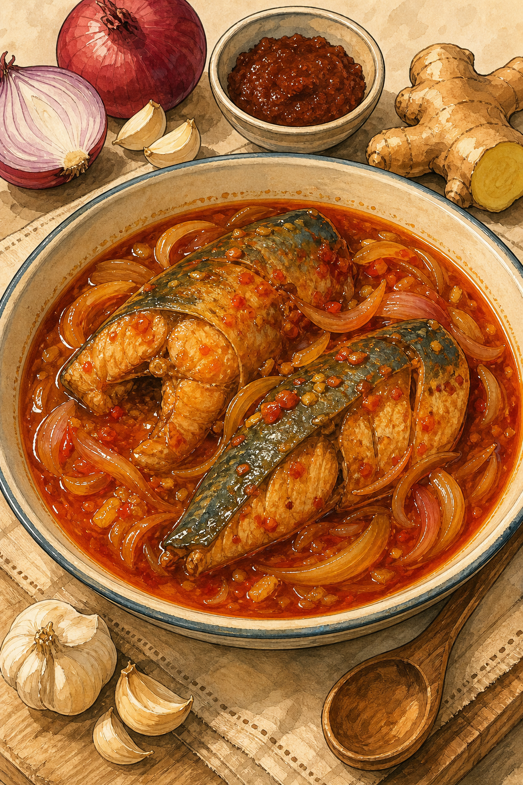 Asam Pedas Ikan illustrated recipe card