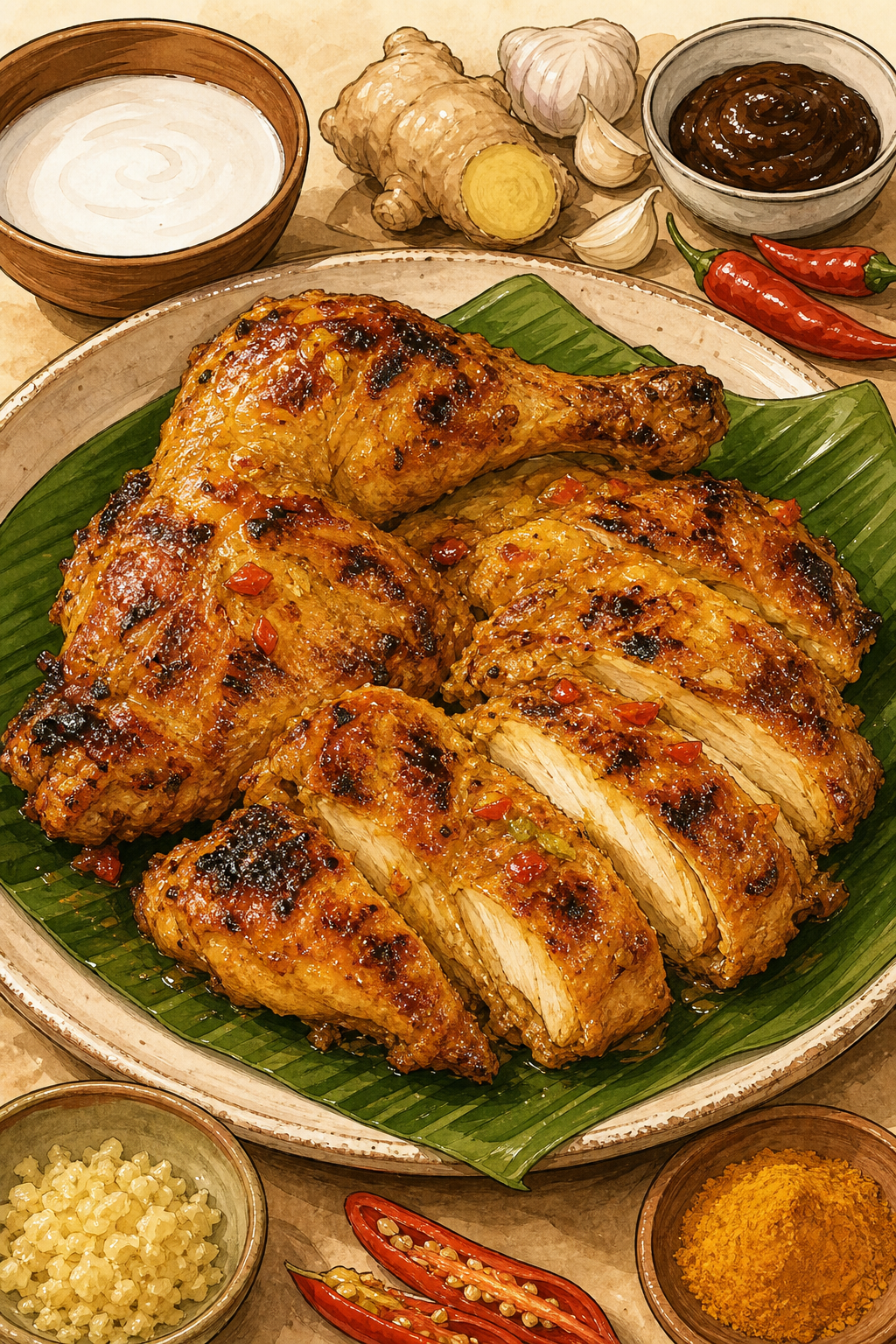 Ayam Percik illustrated recipe card
