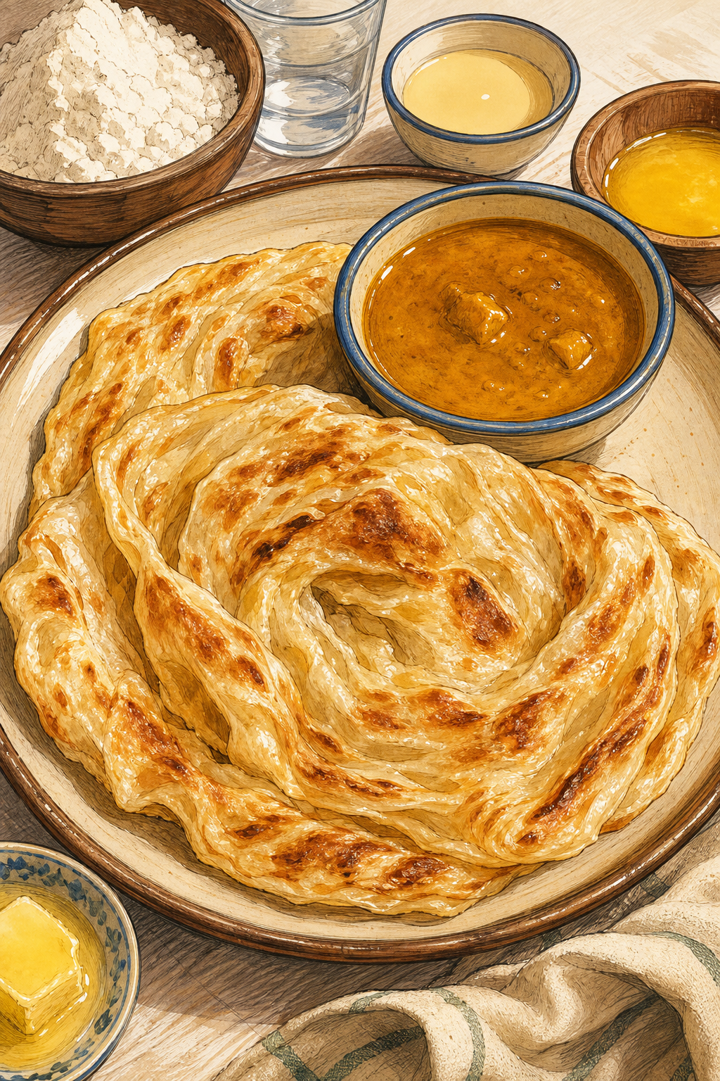 Roti Canai illustrated recipe card