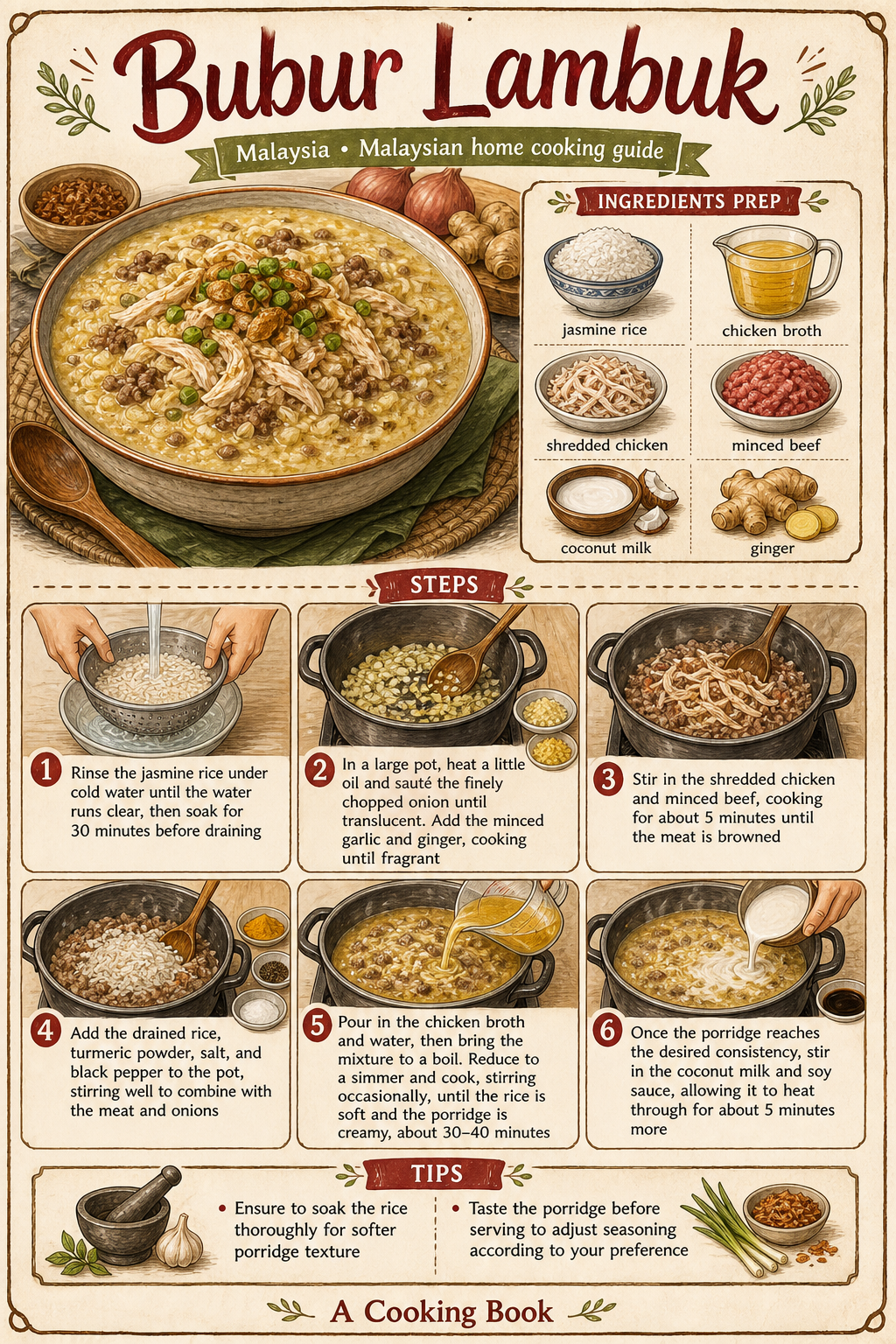Bubur Lambuk illustrated step-by-step cooking guide