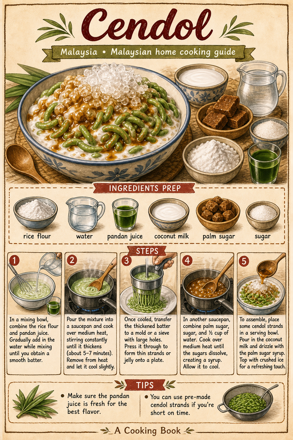 Cendol illustrated step-by-step cooking guide