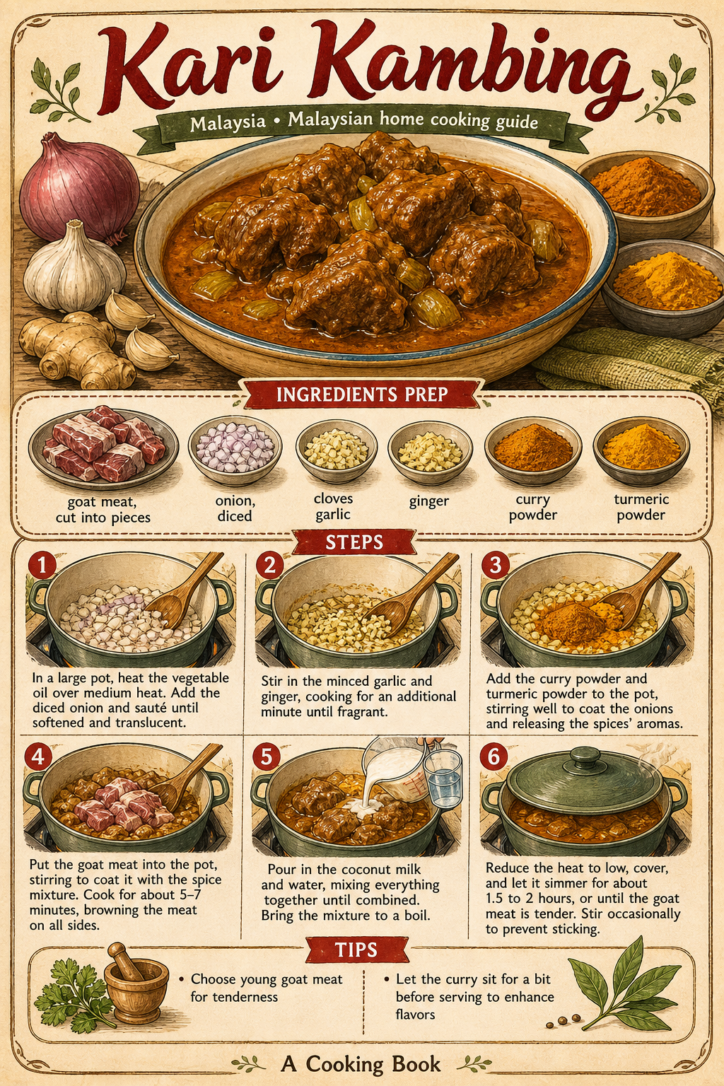 Kari Kambing illustrated step-by-step cooking guide