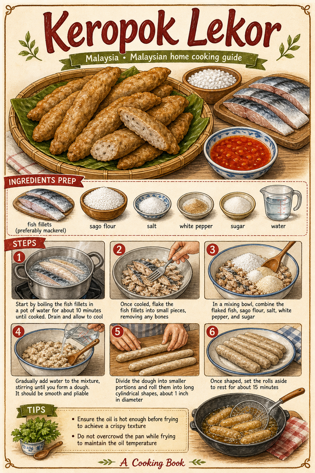 Keropok Lekor illustrated step-by-step cooking guide