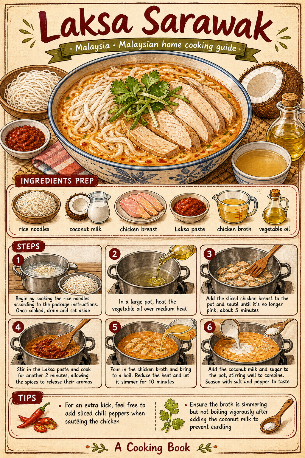 Laksa Sarawak illustrated step-by-step cooking guide