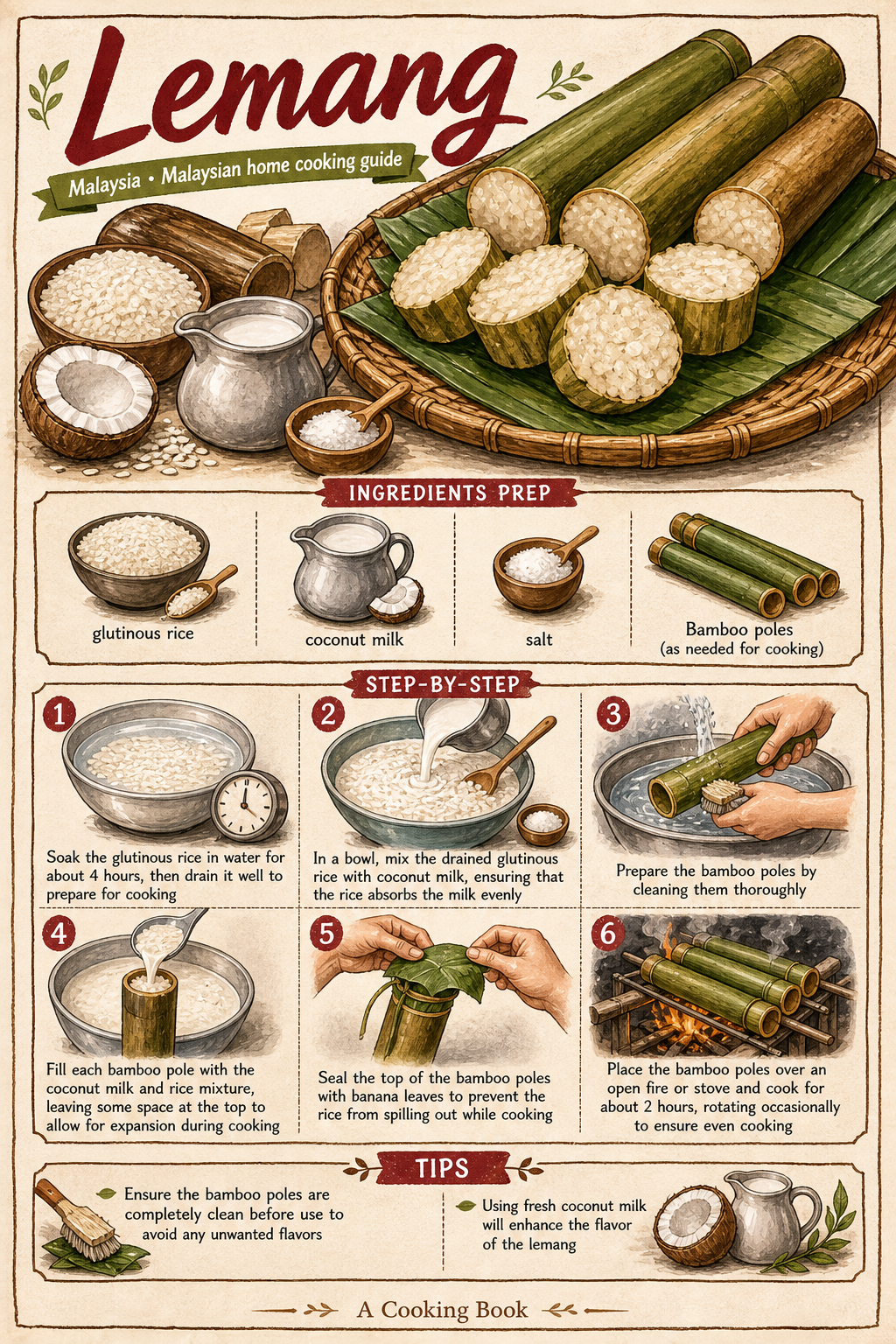 Lemang illustrated step-by-step cooking guide