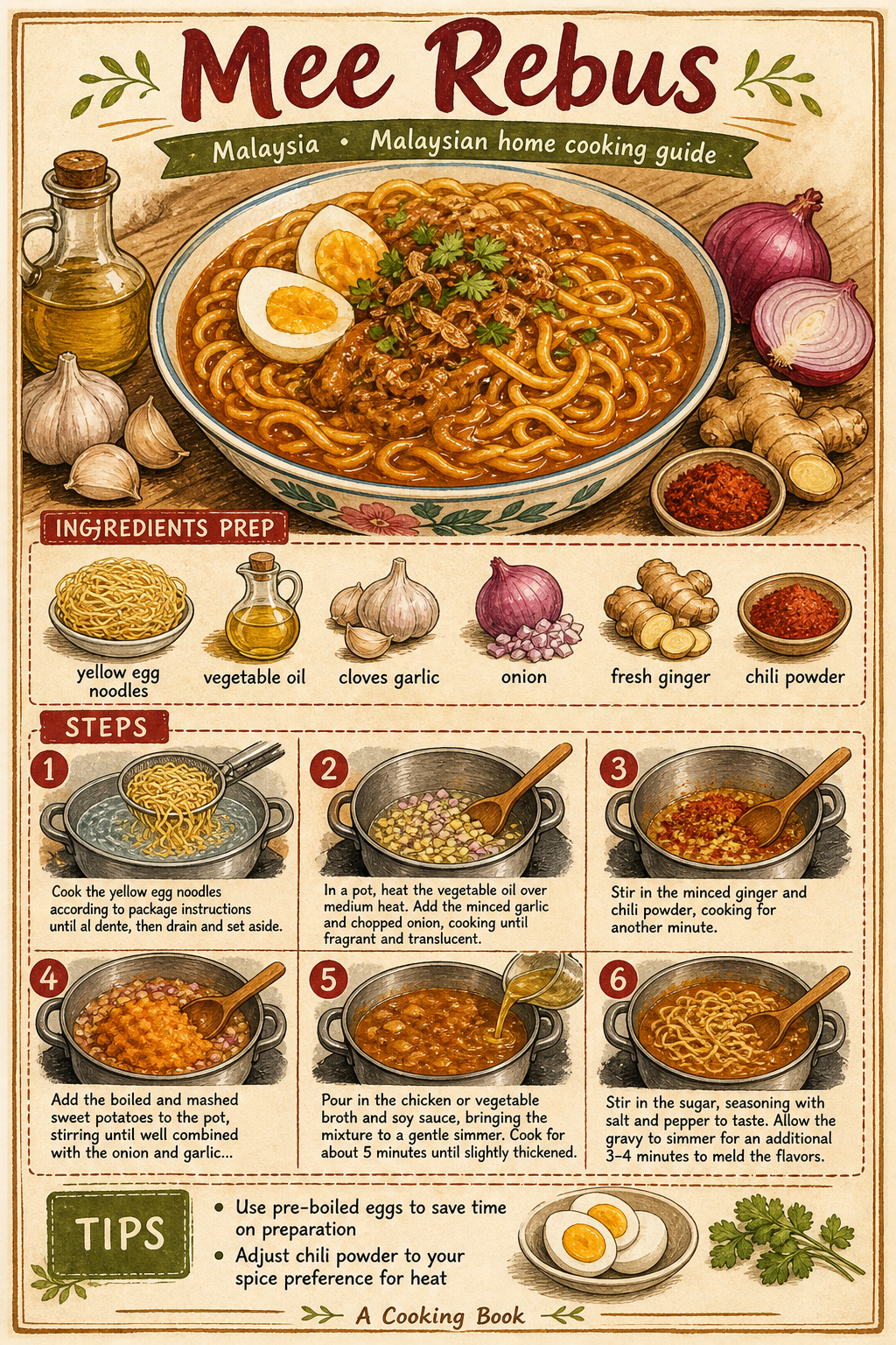 Mee Rebus illustrated step-by-step cooking guide