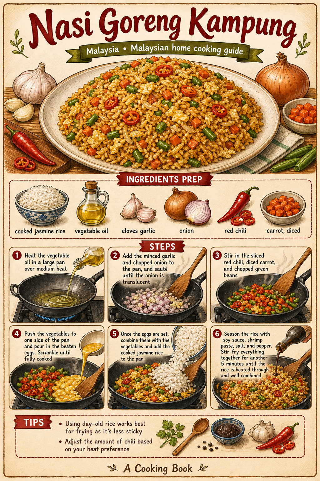 Nasi Goreng Kampung illustrated step-by-step cooking guide