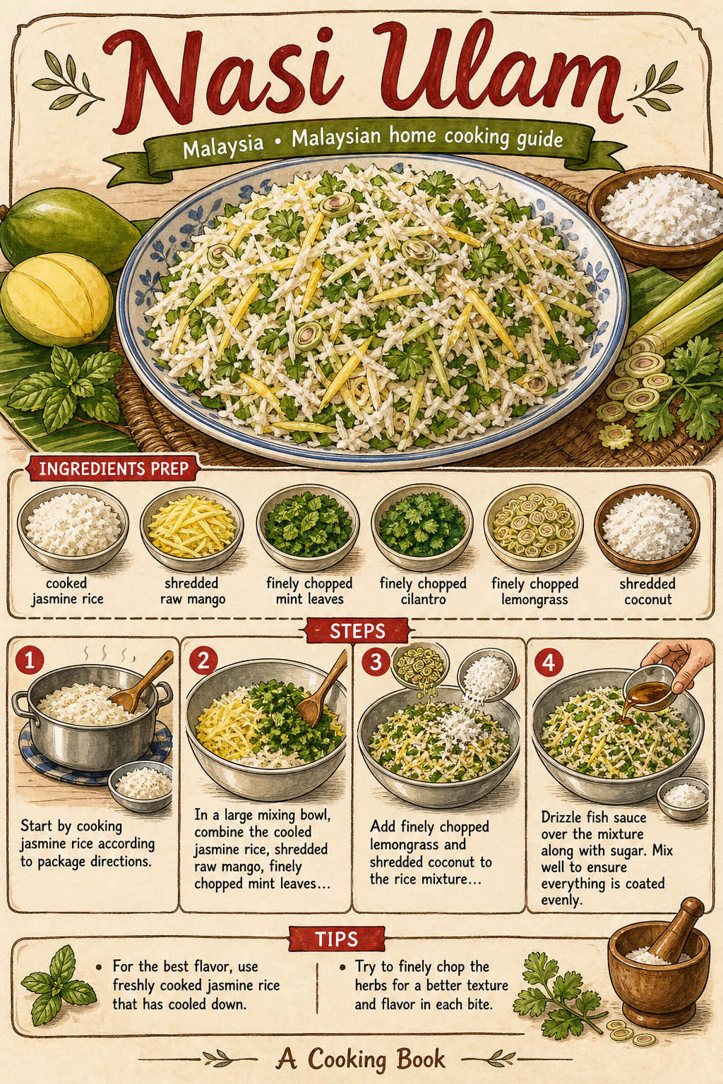 Nasi Ulam illustrated step-by-step cooking guide