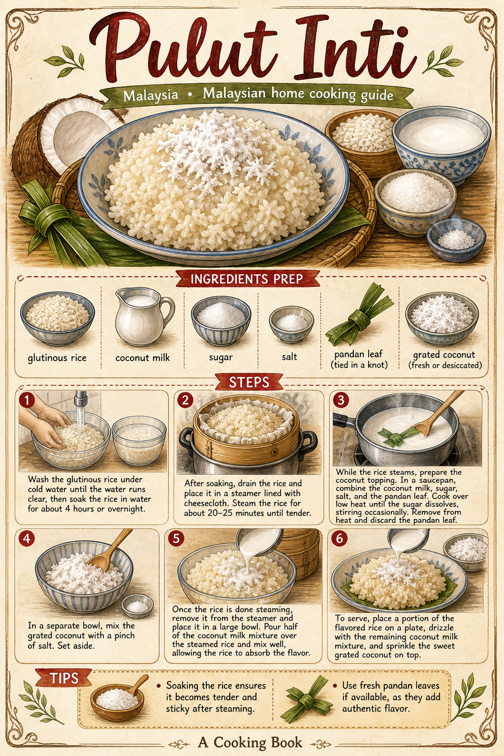 Pulut Inti illustrated step-by-step cooking guide