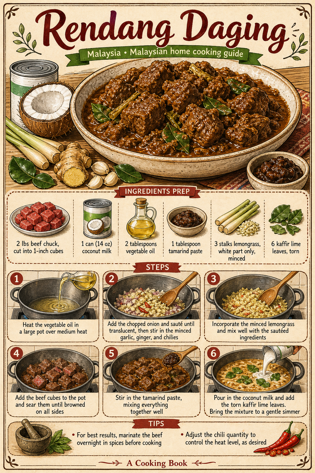Rendang Daging illustrated step-by-step cooking guide