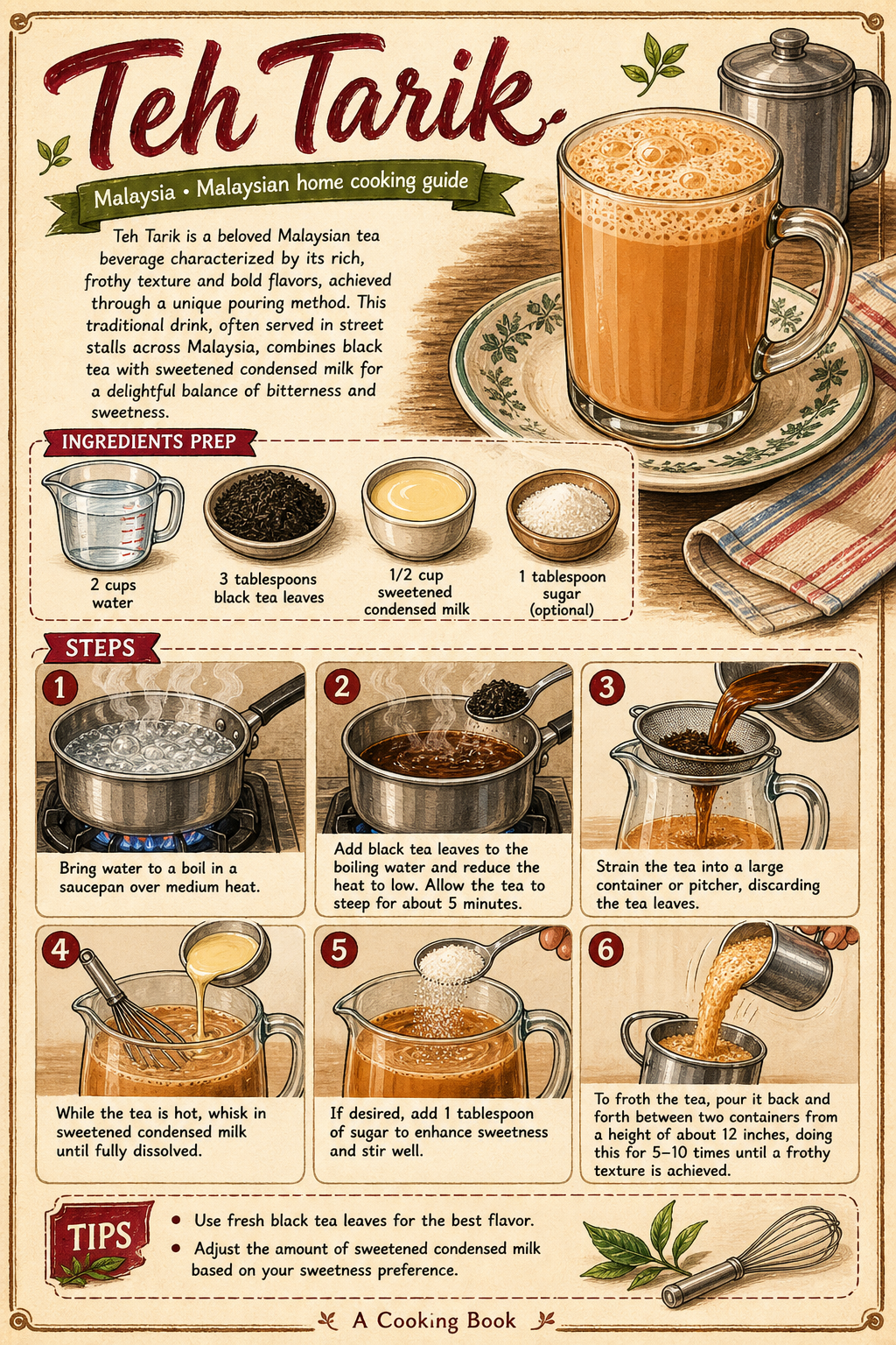 Teh Tarik illustrated step-by-step cooking guide