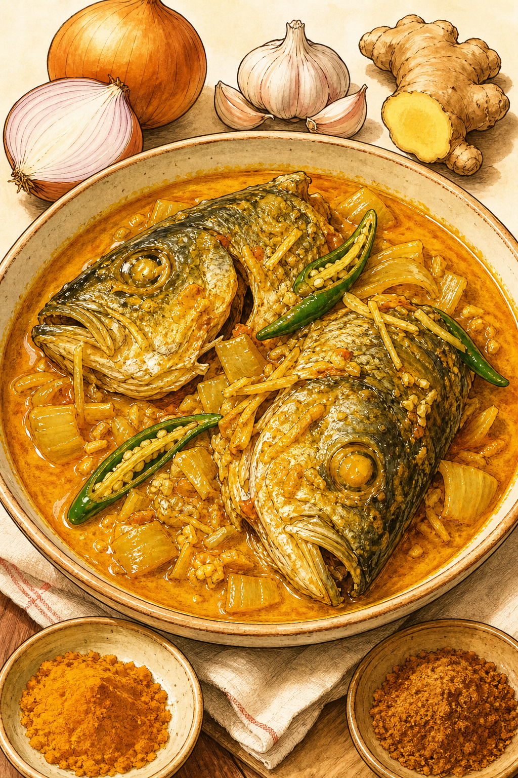 Singapore Fish Head Curry illustrated recipe card