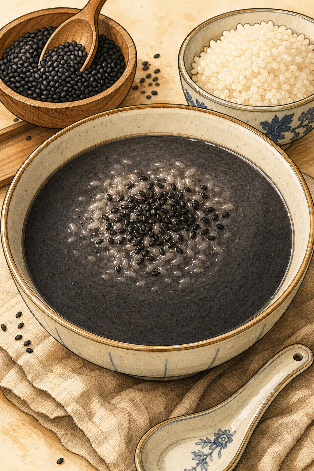 Singapore Black Sesame Soup illustrated recipe card