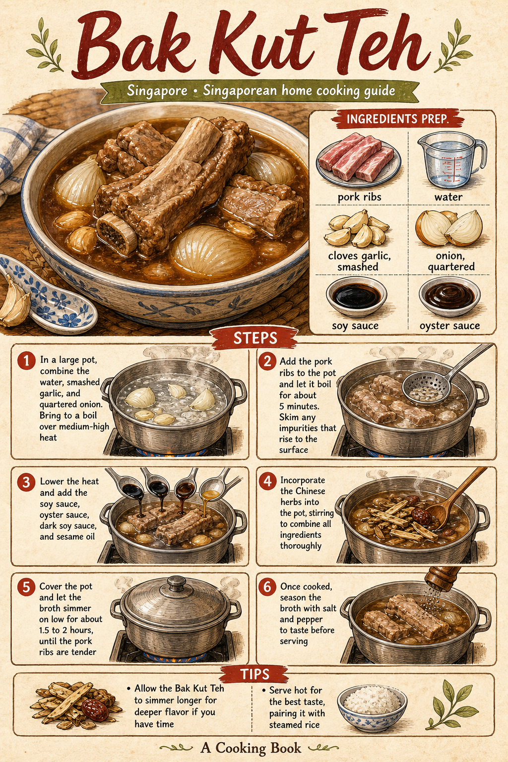 Singapore Teochew Bak Kut Teh illustrated step-by-step cooking guide