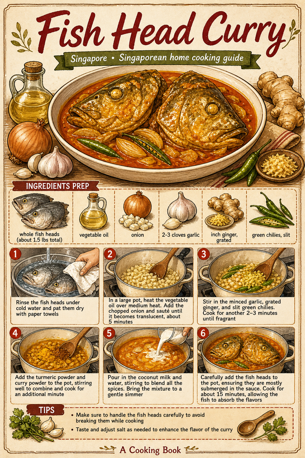 Singapore Fish Head Curry illustrated step-by-step cooking guide