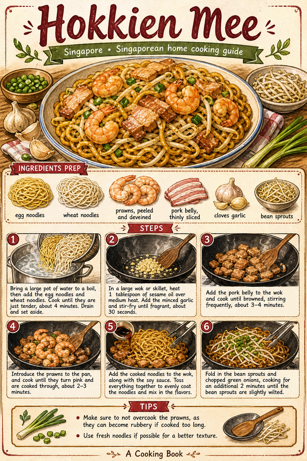 Singapore Hokkien Prawn Mee illustrated step-by-step cooking guide